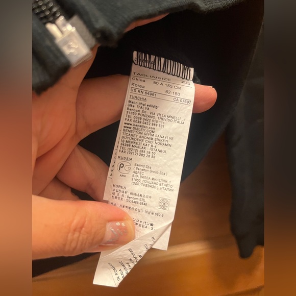 Benetton Black Hoody Sweatshirt Jacket Silver Sparkle Logo XS Italy Kawaii UCB - Picture 7 of 12